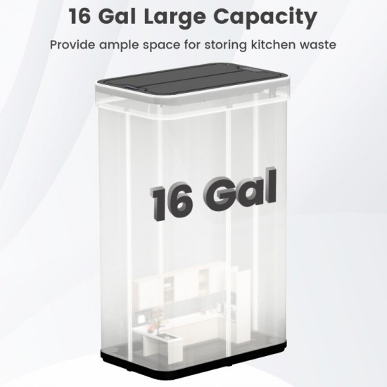 Honhorrs Sixteen-Gallon Sensor Trash Can with Wing Lids, Manual Stay-Open Mode and Bag Retainer Ring