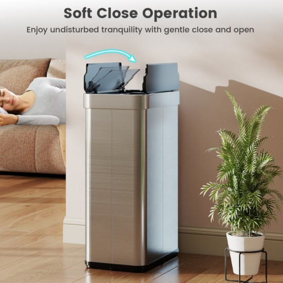Honhorrs Sixteen-Gallon Sensor Trash Can with Wing Lids, Manual Stay-Open Mode and Bag Retainer Ring