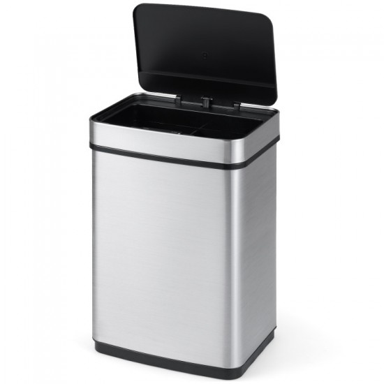 Honhorrs 16-Gallon Dual-Zone Sensor Trash Can, Manual Controls with Stay-Open and Soft-Close Lids