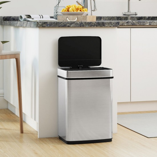 Honhorrs 16-Gallon Dual-Zone Sensor Trash Can, Manual Controls with Stay-Open and Soft-Close Lids