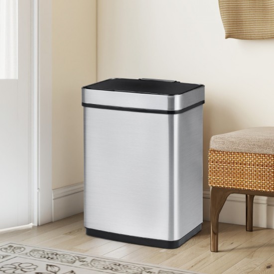 Honhorrs 16-Gallon Dual-Zone Sensor Trash Can, Manual Controls with Stay-Open and Soft-Close Lids