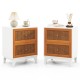 Honhorrs Rattan-Front Two-Drawer Nightstand, Solid Wood Legs with Golden Knobs and Rounded Corners