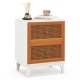 Honhorrs Rattan-Front Two-Drawer Nightstand, Solid Wood Legs with Golden Knobs and Rounded Corners