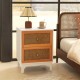 Honhorrs Rattan-Front Two-Drawer Nightstand, Solid Wood Legs with Golden Knobs and Rounded Corners