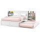 Honhorrs Full Platform Bed with Twin Trundle, White Storage Headboard and Two Pull-Out Bookshelves