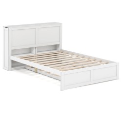 Honhorrs Full Platform Bed with Twin Trundle, White Storage Headboard and Two Pull-Out Bookshelves