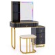 Honhorrs RGB Makeup Vanity and Stool, Wireless Charging Top with USB-C Port and Divided Drawer