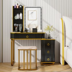 XVX RGB Makeup Vanity and Stool, Wireless Charging Top with USB-C Port and Divided Drawer