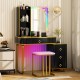 Honhorrs RGB Makeup Vanity and Stool, Wireless Charging Top with USB-C Port and Divided Drawer
