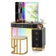 Honhorrs RGB Makeup Vanity and Stool, Wireless Charging Top with USB-C Port and Divided Drawer