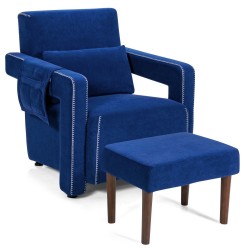 Honhorrs Berber Fleece Accent Chair and Ottoman, Larch Wood Frame with Waist Pillow and Side Pocket