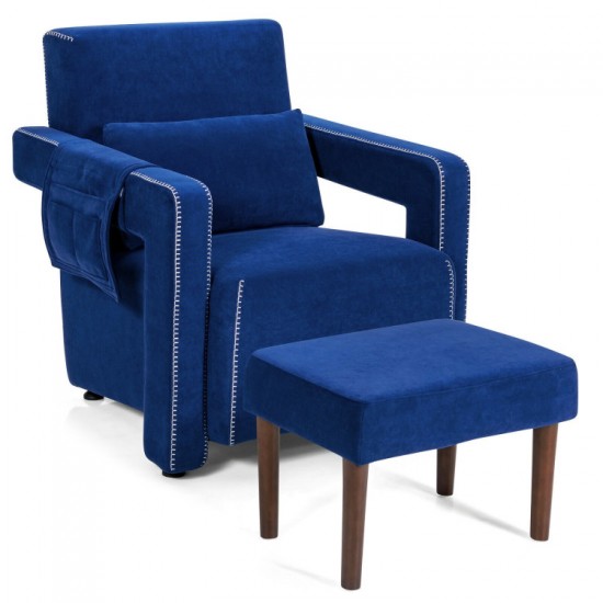 Honhorrs Berber Fleece Accent Chair and Ottoman, Larch Wood Frame with Waist Pillow and Side Pocket