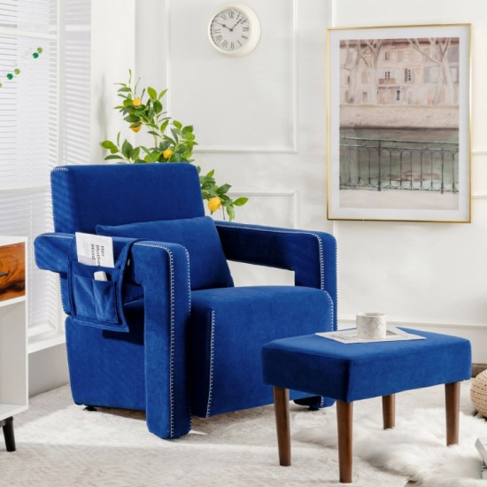 Honhorrs Berber Fleece Accent Chair and Ottoman, Larch Wood Frame with Waist Pillow and Side Pocket