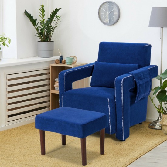 Honhorrs Berber Fleece Accent Chair and Ottoman, Larch Wood Frame with Waist Pillow and Side Pocket