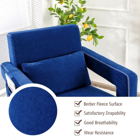 Honhorrs Berber Fleece Accent Chair and Ottoman, Larch Wood Frame with Waist Pillow and Side Pocket