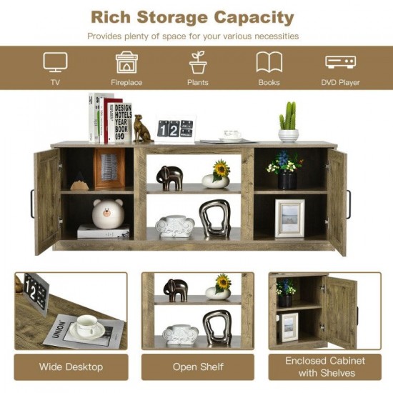 Honhorrs Barn-Door TV Stand for TVs up to 65 Inches, Adjustable Shelves and Four Cable Openings