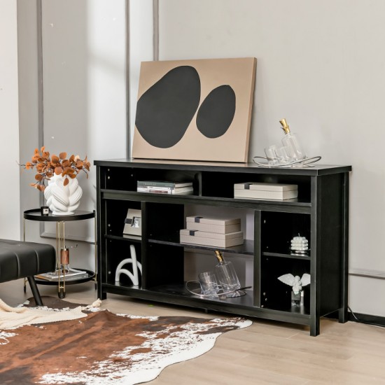 Honhorrs 58-Inch Media Stand for TVs Up to 65 Inches, Open Shelves with Removable Fireplace Shelf