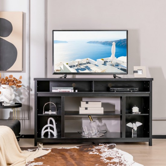 Honhorrs 58-Inch Media Stand for TVs Up to 65 Inches, Open Shelves with Removable Fireplace Shelf