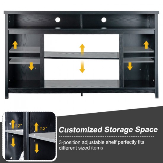 Honhorrs 58-Inch Media Stand for TVs Up to 65 Inches, Open Shelves with Removable Fireplace Shelf