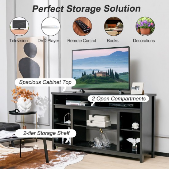 Honhorrs 58-Inch Media Stand for TVs Up to 65 Inches, Open Shelves with Removable Fireplace Shelf