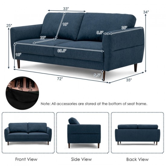 Honhorrs 72-Inch Fabric Loveseat, Spring-Supported Padded Seating on a Solid-Wood Frame and Legs