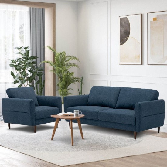Honhorrs Fabric Armchair and Loveseat Set, Spring Seats and Wooden Legs with Removable Back Covers