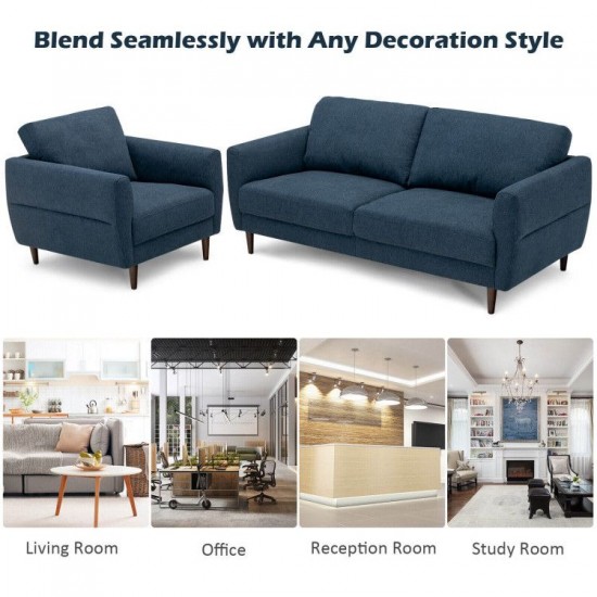Honhorrs Fabric Armchair and Loveseat Set, Spring Seats and Wooden Legs with Removable Back Covers
