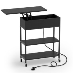 XVX Rolling Lift-Top End Table with Hidden Storage, Charging Station and Lockable Wheels
