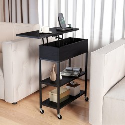 XVX Rolling Lift-Top End Table with Hidden Storage, Charging Station and Lockable Wheels