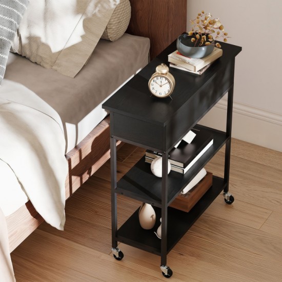 Honhorrs Rolling Lift-Top End Table with Hidden Storage, Charging Station and Lockable Wheels