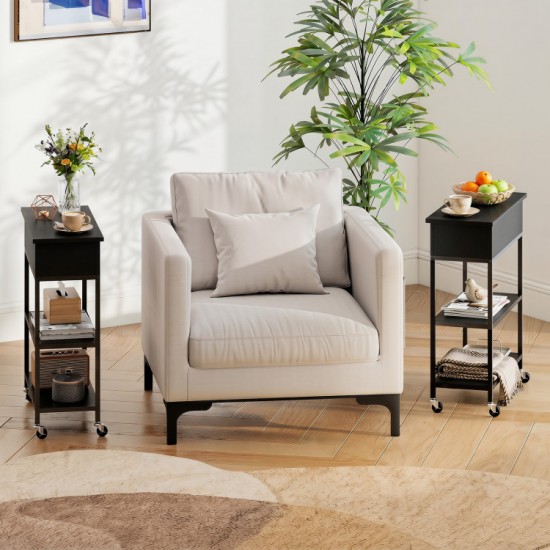 Honhorrs Rolling Lift-Top End Table with Hidden Storage, Charging Station and Lockable Wheels