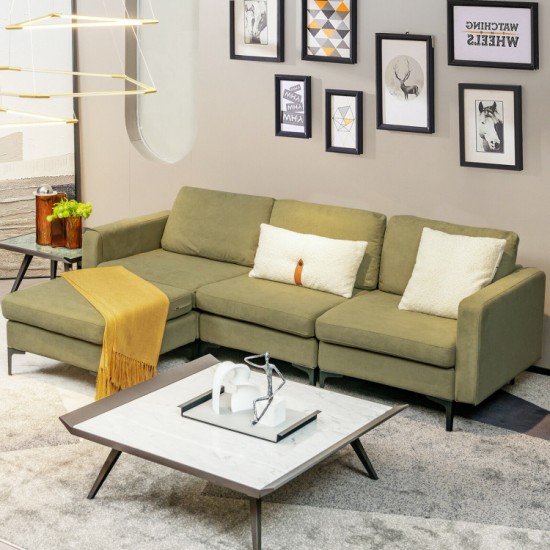 Honhorrs Modular Three-Seat Sofa, Reversible Chaise with Hidden Storage, Outlet and Two USB Ports