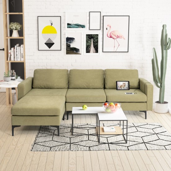 Honhorrs Modular Three-Seat Sofa, Reversible Chaise with Hidden Storage, Outlet and Two USB Ports