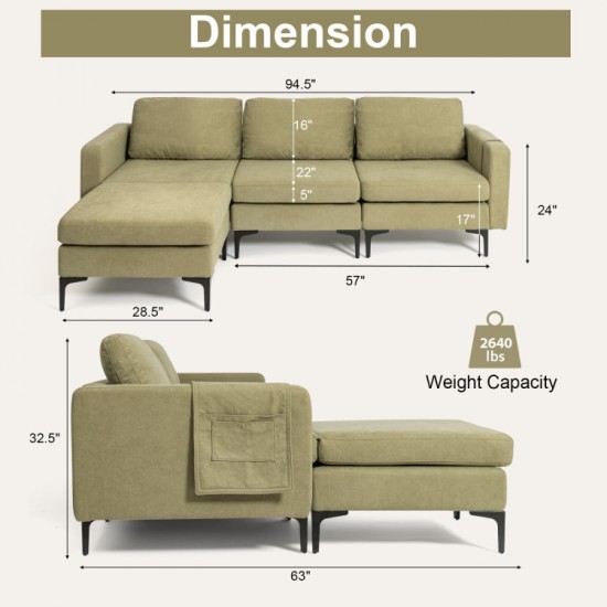 Honhorrs Modular Three-Seat Sofa, Reversible Chaise with Hidden Storage, Outlet and Two USB Ports