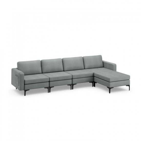 Honhorrs Modular Four-Seat Sectional, Reversible Ottoman with USB Ports and Hidden Armrest Storage