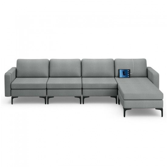 Honhorrs Modular Four-Seat Sectional, Reversible Ottoman with USB Ports and Hidden Armrest Storage