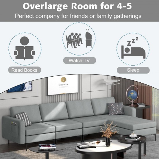 Honhorrs Modular Four-Seat Sectional, Reversible Ottoman with USB Ports and Hidden Armrest Storage