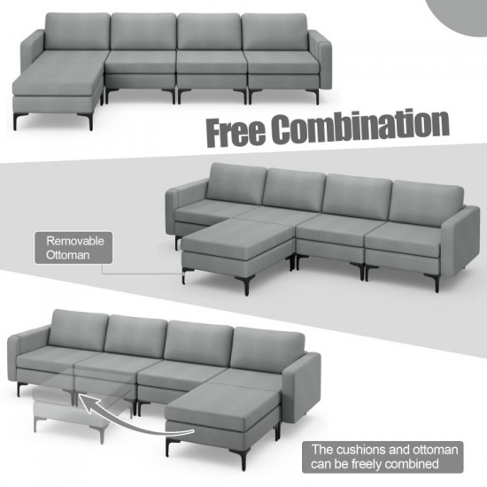 Honhorrs Modular Four-Seat Sectional, Reversible Ottoman with USB Ports and Hidden Armrest Storage