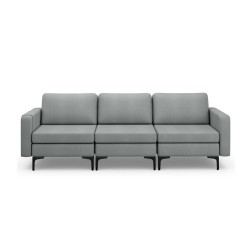XVX Three-Seat Linen Sofa, Zippered Cushion Covers with Metal Legs and Armrest Storage Pocket