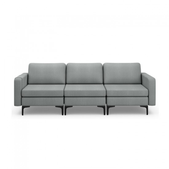 Honhorrs Three-Seat Linen Sofa, Zippered Cushion Covers with Metal Legs and Armrest Storage Pocket
