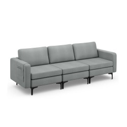 XVX Three-Seat Linen Sofa, Zippered Cushion Covers with Metal Legs and Armrest Storage Pocket
