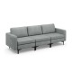 Honhorrs Three-Seat Linen Sofa, Zippered Cushion Covers with Metal Legs and Armrest Storage Pocket