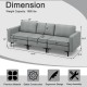 Honhorrs Three-Seat Linen Sofa, Zippered Cushion Covers with Metal Legs and Armrest Storage Pocket