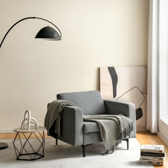 Honhorrs Three-Seat Linen Sofa, Zippered Cushion Covers with Metal Legs and Armrest Storage Pocket