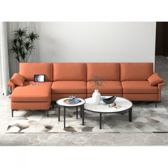 Honhorrs L-Shaped Modular Sofa, Reversible Chaise and Hidden Storage with Outlet and Dual USB Ports