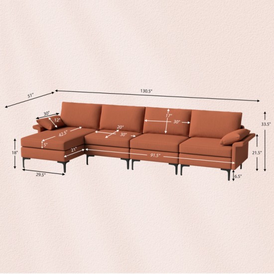 Honhorrs L-Shaped Modular Sofa, Reversible Chaise and Hidden Storage with Outlet and Dual USB Ports
