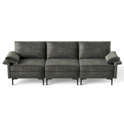 XVX Three-Seat Linen Sofa, Spring-Supported Sponge Cushions with Metal Legs and Protective Feet