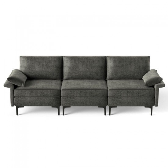Honhorrs Three-Seat Linen Sofa, Spring-Supported Sponge Cushions with Metal Legs and Protective Feet