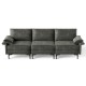 Honhorrs Three-Seat Linen Sofa, Spring-Supported Sponge Cushions with Metal Legs and Protective Feet