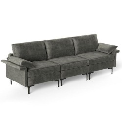 XVX Three-Seat Linen Sofa, Spring-Supported Sponge Cushions with Metal Legs and Protective Feet